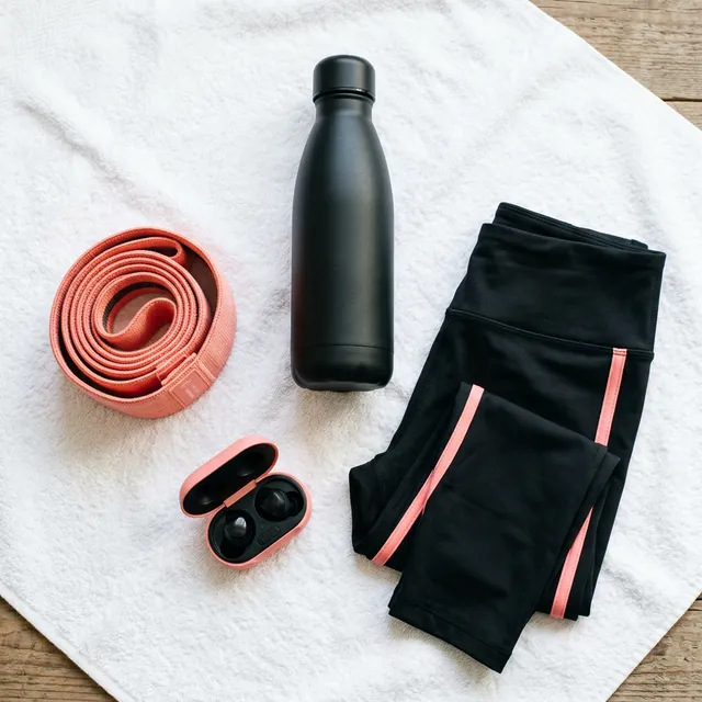 Workout essentials flat lay